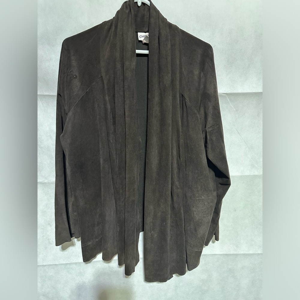 Chicos Women’s Faux Suede Waterfall Cardigan Size 3 XL Brown Open Front Western
